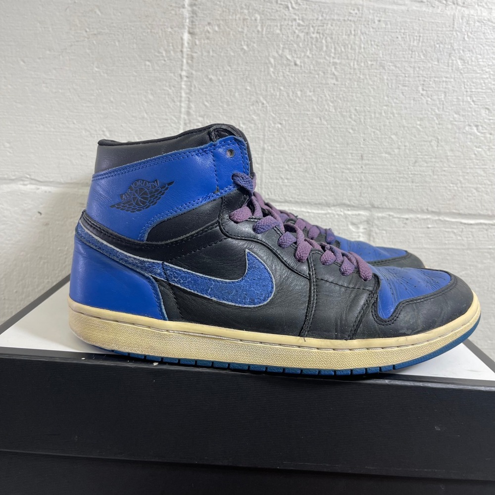 Nike Air Jordan Retro 1 High OG Black Royal Blue Leather Sneakers Men's 10.5 US